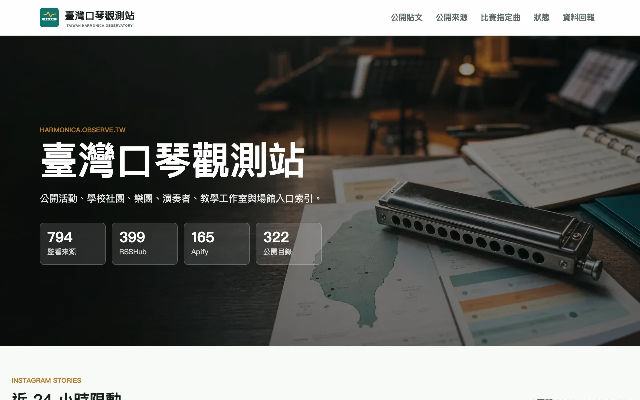 臺灣口琴觀測站首頁截圖